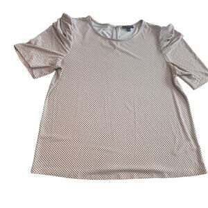 Adrianna Papell Large Pink Polka Dot Blouse Ruffle Sleeve Top